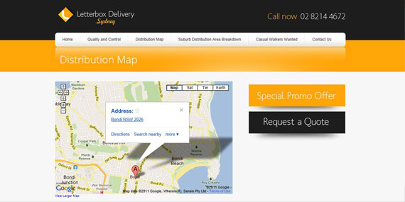 Letterbox Delivery Sydney Website with Google Maps Integration
